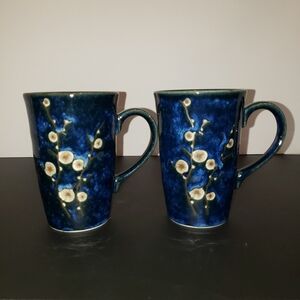 World Market Blue Cherry Blossom Coffee Cups